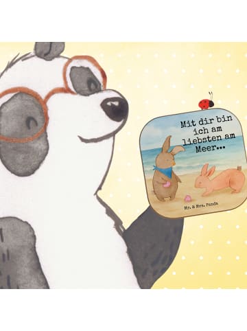 Mr. & Mrs. Panda Tassenuntersetzer Hasen Muschel Design mit Spruch in Weiß