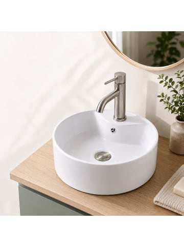 relaxdays Aufsatzwaschbecken in Weiß - (H)14,5 x Ø 41 cm