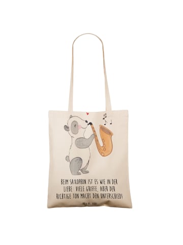 Mr. & Mrs. Panda Schultertasche Saxophon Liebe mit Spruch in Creme