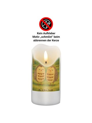 Mr. & Mrs. Panda Kerze Eulen Liebe Design mit Spruch in Weiß