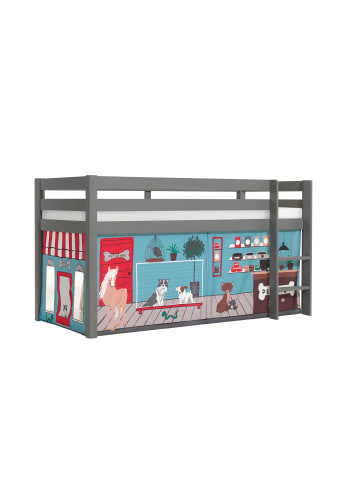 58 aufm Kessel KINDERBETT Karolina 210x114x106 Massivholz Grau Textilset Pet Shop