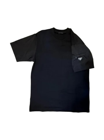 PRADA Stretch Cotton T-shirt With Nylon Details In Black