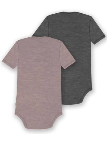 Normani Outdoor Sports 2er Set Baby Merino Body Kurzarm Tauranga in Rosa/Anthrazit