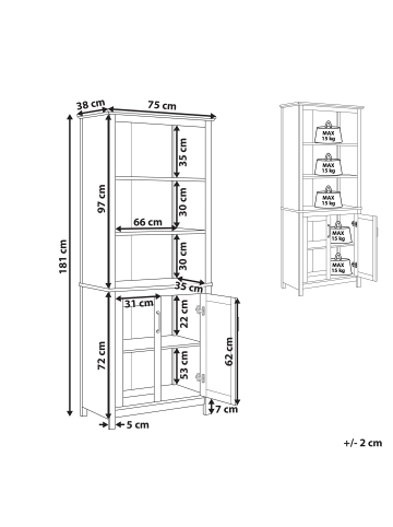 Beliani Vitrine LUSBY in Weiß - (W) 75 x (H) 181 x (L) 38 cm