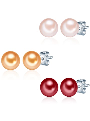 Valero Pearls 3er Set Ohrstecker Sterling Silber Süßwasser-Zuchtperle multicolor in rot