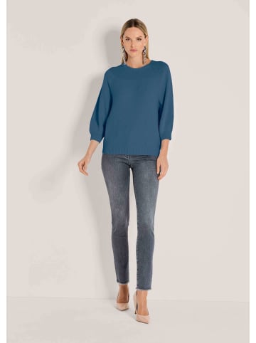 MADELEINE Zeitloser Baumwollpullover mit Perlfang-Muster in tintenblau