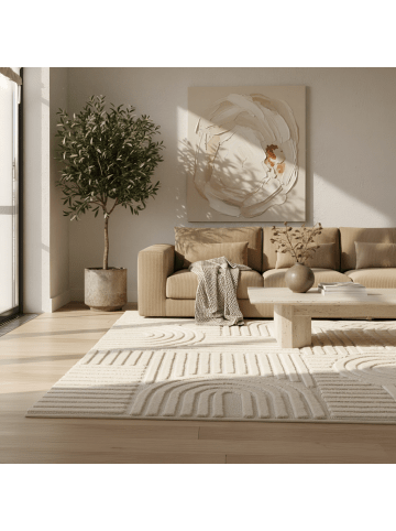 KADIMA DESIGN Teppich 3D Waschbar Skandinavischer Boho RIGI Strapazierfähig in Creme