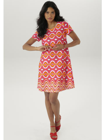 Aniston SELECTED Jerseykleid in orange-pink-weiß-terra-rosa-ockergelb-orangerot
