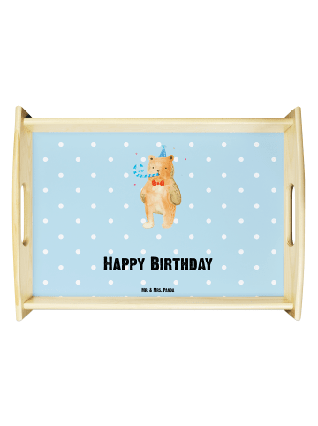 Mr. & Mrs. Panda serviertablett holz Bär Geburtstag mit Spruch in Blau Pastell
