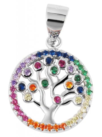 Adeliás Damen Anhänger Lebensbaum aus 925 Silber mit Zirkonia in bunt