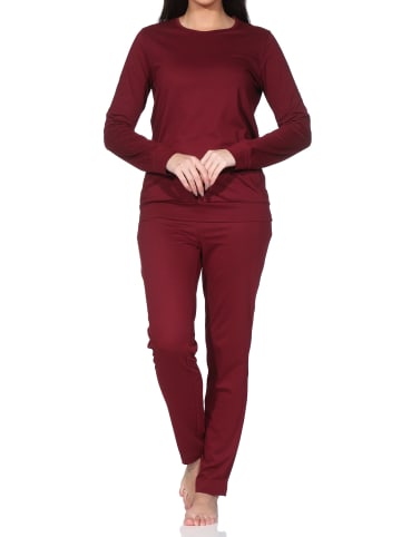 NORMANN Langarm Schlafanzug Pyjama Bündchen Tupfen Optik in rot