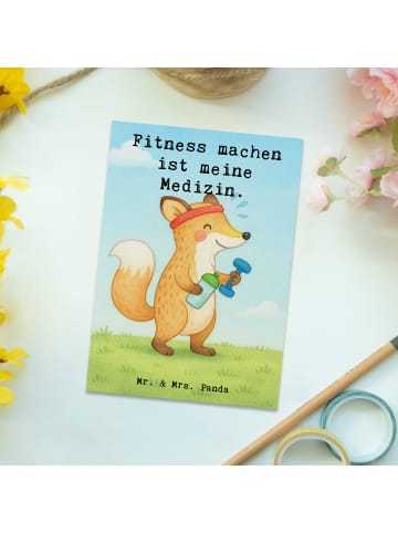 Mr. & Mrs. Panda Postkarte Fuchs Fitness Design mit Spruch in Weiß