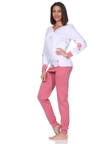 NORMANN Langarm Schlafanzug Pyjama Bündchen in rosa