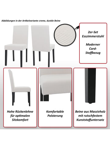 MCW 2er-Set Esszimmerstuhl Littau Stoff/Textil Cord Holz, Hellgrau, dunkle Beine