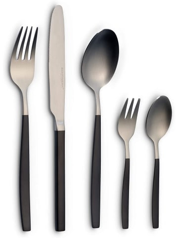 Echtwerk 20 tlg. Set Tafelbesteck "Positano Due" in Silber/Schwarz