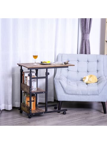 HOMCOM Beistelltisch-80L x 40B x 72-82H cm-Rustikal-Braun