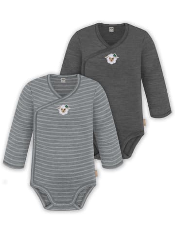 Normani Outdoor Sports 2er Set Unisex Baby Wickelbody Langarm-Strampler in Grau/Anthrazit