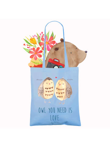 Mr. & Mrs. Panda Tragetasche Eulen Liebe mit Spruch in Sky Blue
