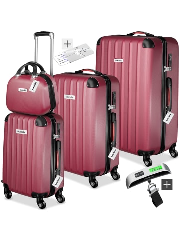 tectake Hartschalenkoffer-Set Cleo mit Sicherheits-Zahlenschloss, weinrot