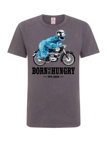 Logoshirt T-Shirt Sesamstrasse - Krümelmonster Motorrad in grau