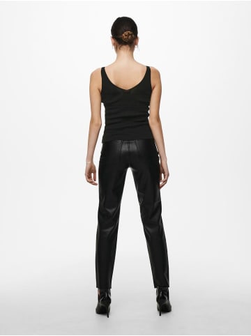 JACQUELINE de YONG Tank Top V-Ausschnitt Ärmellos Geripptes Design in Schwarz