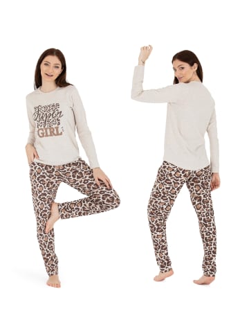 LOREZA Schlafanzug Pyjama langarm- Leopard - Bunt