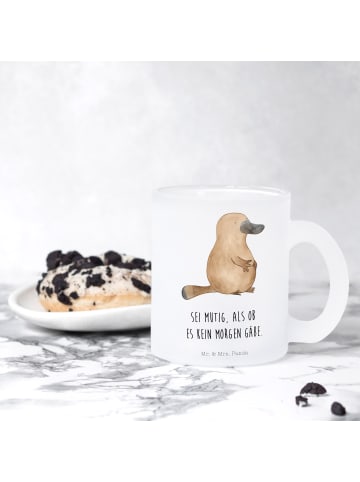 Mr. & Mrs. Panda Tasse Glas Schnabeltier Mut mit Spruch in Transparent