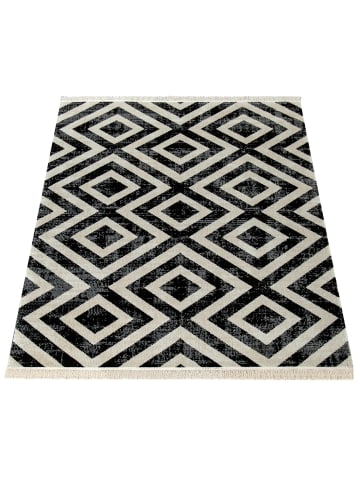 KADIMA DESIGN Teppich Kurzflor Rauten Wohnzimmer schmutzabweisend in Schwarz
