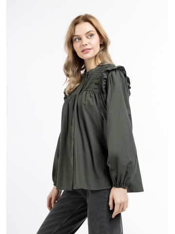 DreiMaster Vintage Damen Langarmbluse in Dunkeloliv