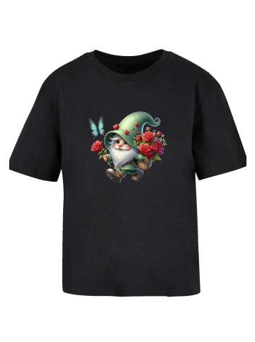 F4NT4STIC Tee Gnom Frühling Blumen Schmetterling in schwarz