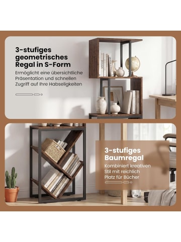 COSTWAY 2 in 1 Bücherregal S-förmig & baumförmig 39,5 x 25 x 122 cm in Braun