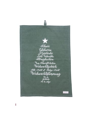 Krasilnikoff Geschirrhandtuch Christmas Words in olivgrün