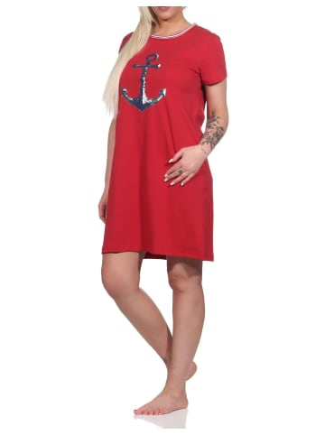 NORMANN maritimim Kurzarm Nachthemd Anker - 74887 in rot
