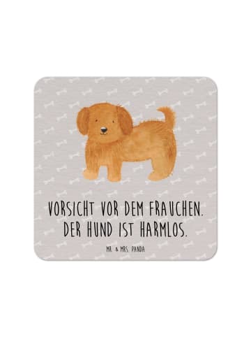 Mr. & Mrs. Panda Tischuntersetzer Hund Flauschig mit Spruch in Grau Pastell