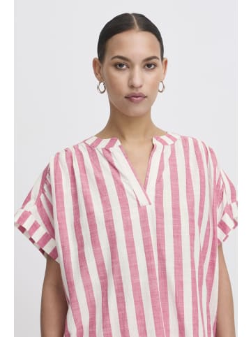 ICHI Kurzarm-Bluse IHLOLIA Loose fit in Bright Rose/White Stripe