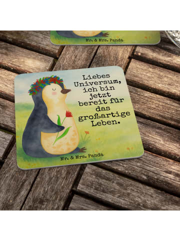 Mr. & Mrs. Panda Tischuntersetzer Pinguin Blumen Design mit Spruch in Weiß