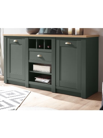 Furn.Design Sideboard grün, Wotan Eiche Landhaus, Kommode mit Weinregal