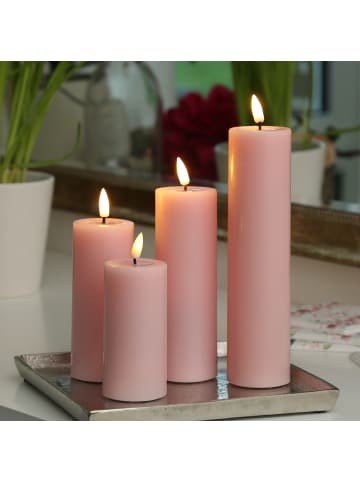 Deluxe Homeart LED Kerze Mia Echtwachs flackernd H: 20cm D: 5cm in rosa