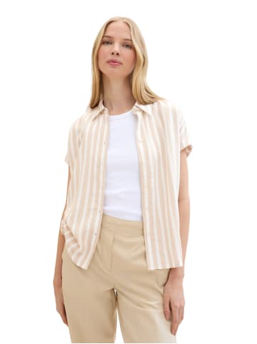 Tom Tailor Bluse Gestreiftes Kurzarm Shirt in Beige