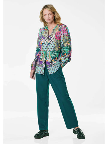 GOLDNER Kurzgröße:  Patchworkbluse mit Rundhals, V-Schlitz in dunkelgrün / gemustert
