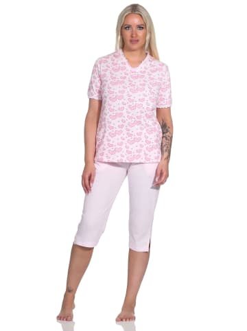 NORMANN Kurzarm Schlafanzug Caprihose Herz - 78868 in rosa
