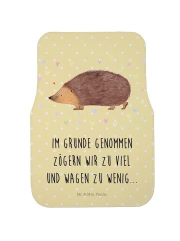 Mr. & Mrs. Panda Fahrer Autofußmatte Igel Herzen mit Spruch in Gelb Pastell
