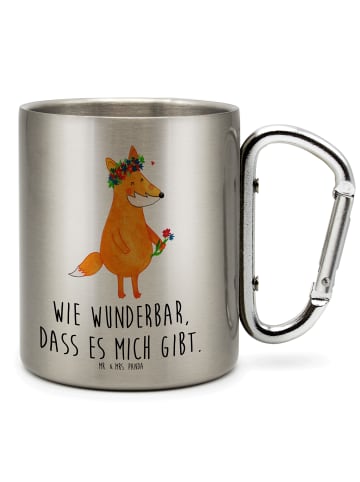Mr. & Mrs. Panda Becher Fuchs Blumen mit Spruch in Silber