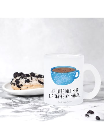 Mr. & Mrs. Panda Glas Kaffee Tasse mit Spruch in Transparent