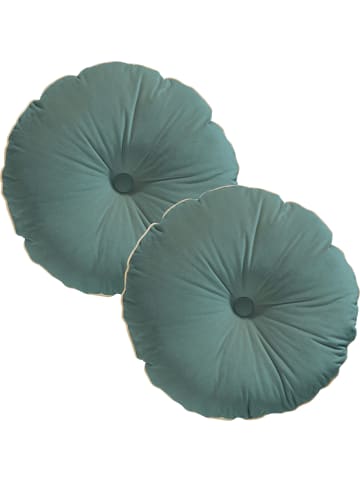 Erwin Müller Nicky-Velours, Samt Kissen rund 2er-Pack, gefüllt Manchester in jade