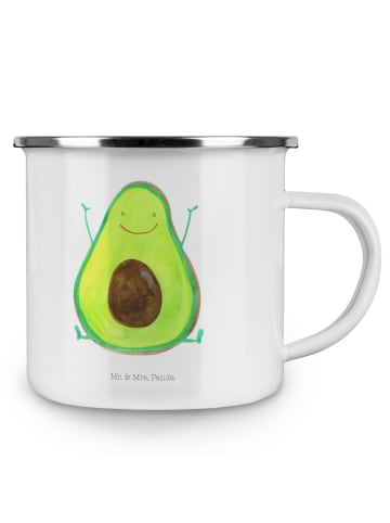 Mr. & Mrs. Panda Camping Emaille Tasse Avocado Glücklich ohne Sp... in Weiß
