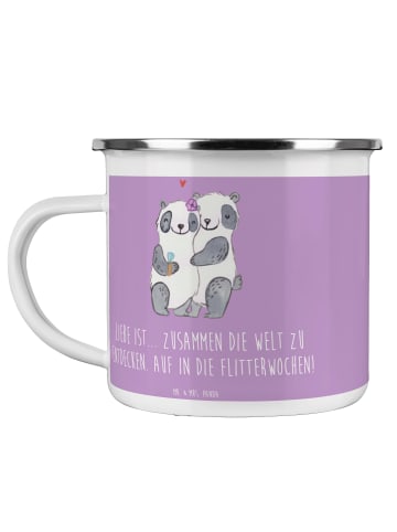 Mr. & Mrs. Panda Camping Emaille Tasse Liebe Flitterwochen mit S... in Lavendeltraum