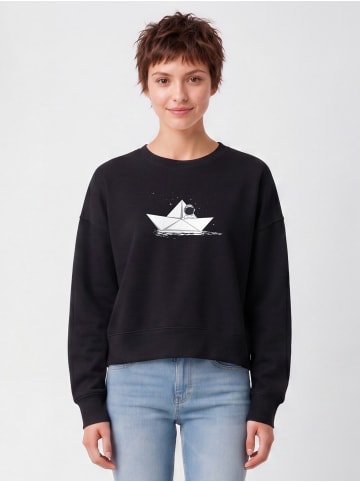 wat? Apparel Sweatshirt Astronaut in paper boat in Schwarz