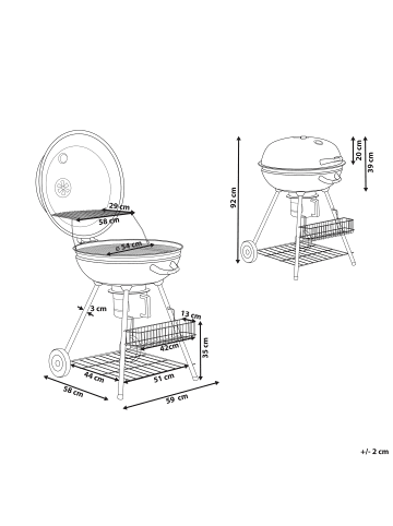 Beliani Holzkohlegrill MARAPI in Schwarz - (W) 59 x (H) 92 x (L) 58 cm