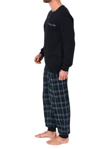 NORMANN Schlafanzug Pyjama Bündchen und karierter Jersey Hose - 75243 in marine